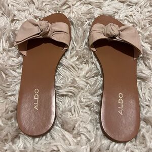 Aldo flat leather sandals with bow tan/pink